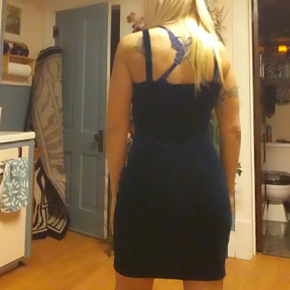 Dark teal velvet mini dress - Picture 5 of 8